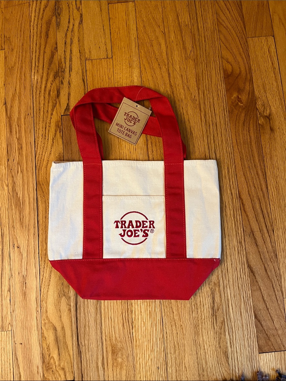Trader Joe's Red & Cream Mini Canvas Tote- NWT
